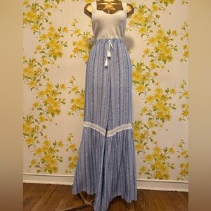 Blue and White crochet Lace Trim palazzo size M